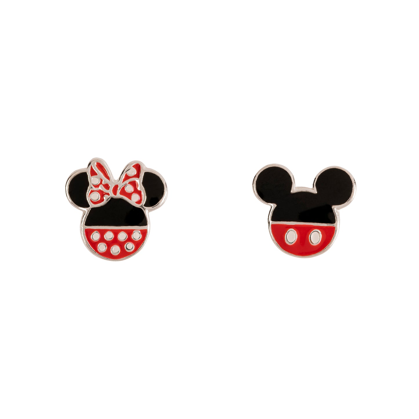 Mickey And Minnie Mismatch Stamp Stud Earrings SS925