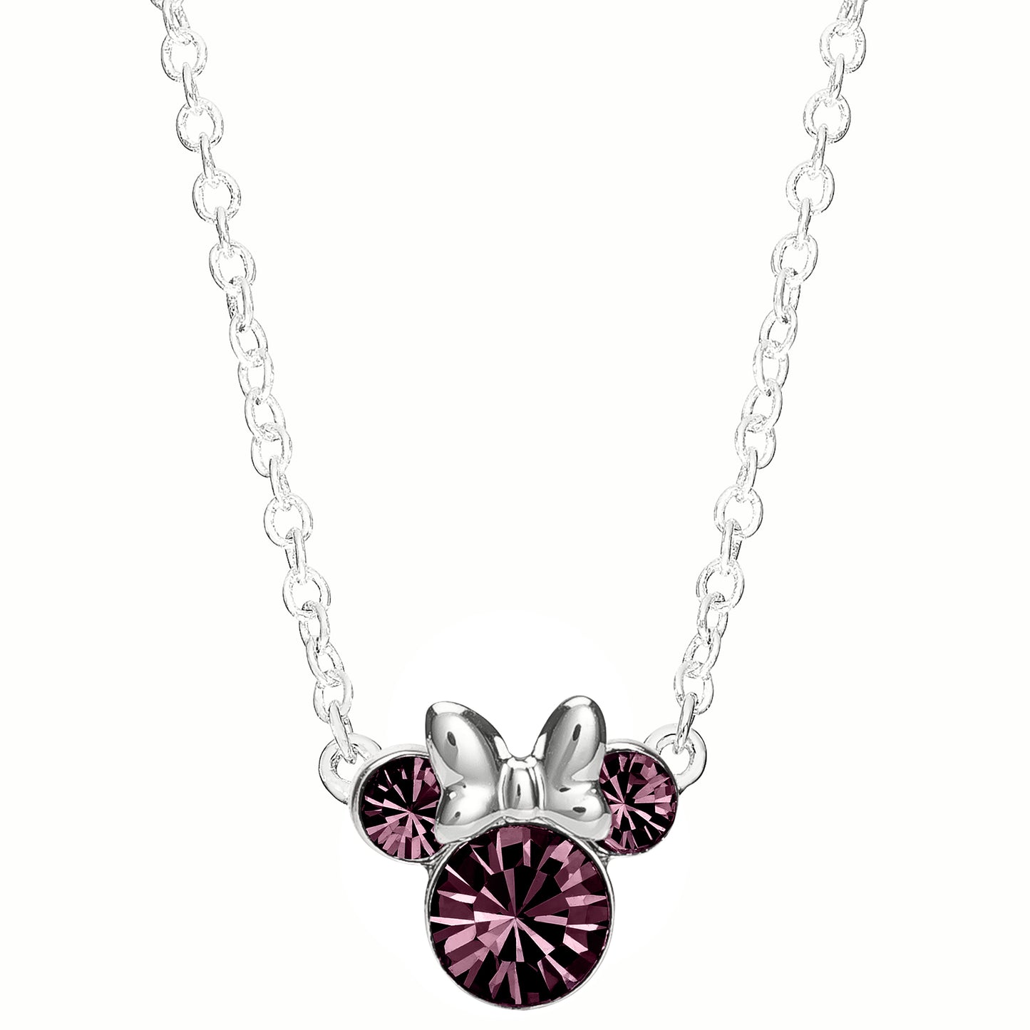 18' Minnie Mouse February Birthstone Crystal Pendant SS925