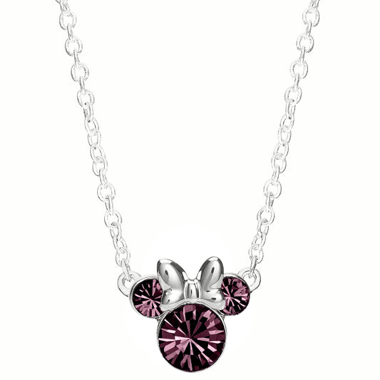 18' Minnie Mouse February Birthstone Crystal Pendant SS925