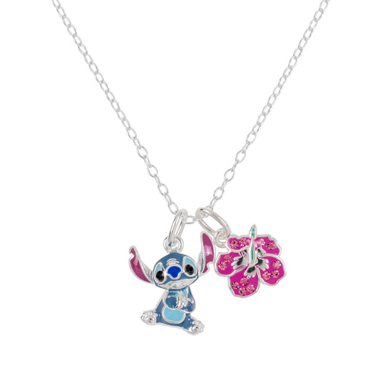 18' Stitch And Flower Charm Necklace SS925