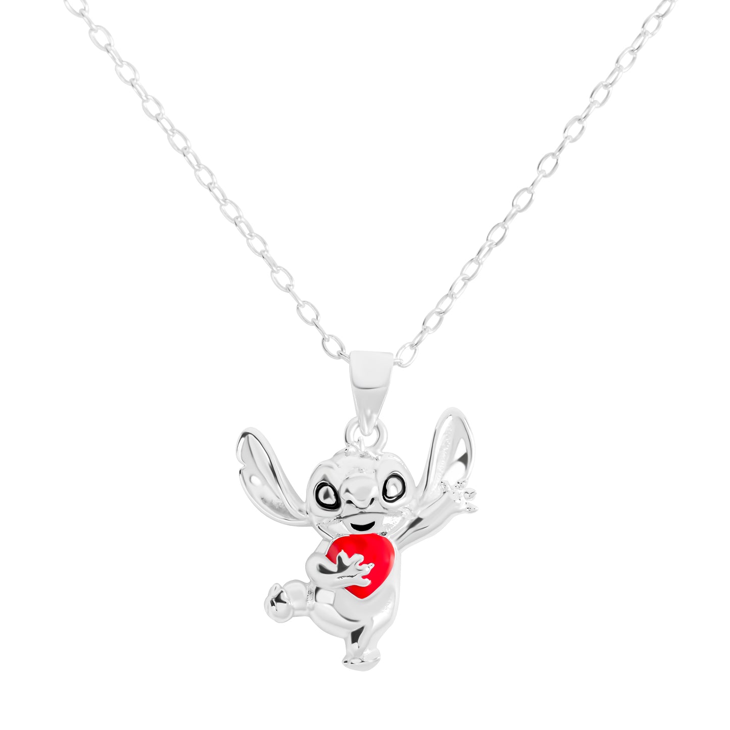 Stitch Red Enamel Heart Pendant W/ 18' Chain SS925