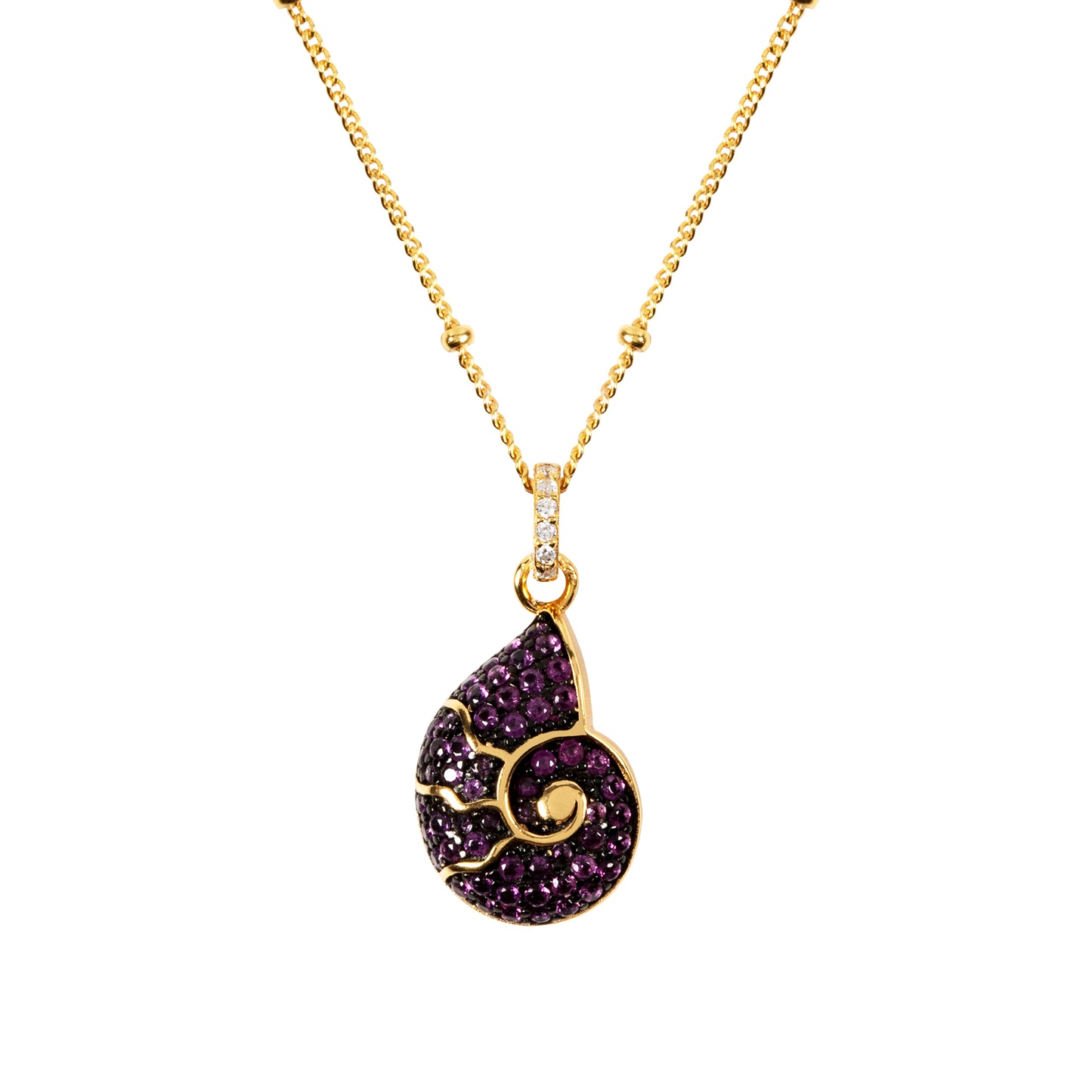 Yg Plt & Blk Rho Ursula Sea Shell Pendant W/ Station Bead 18' SS925