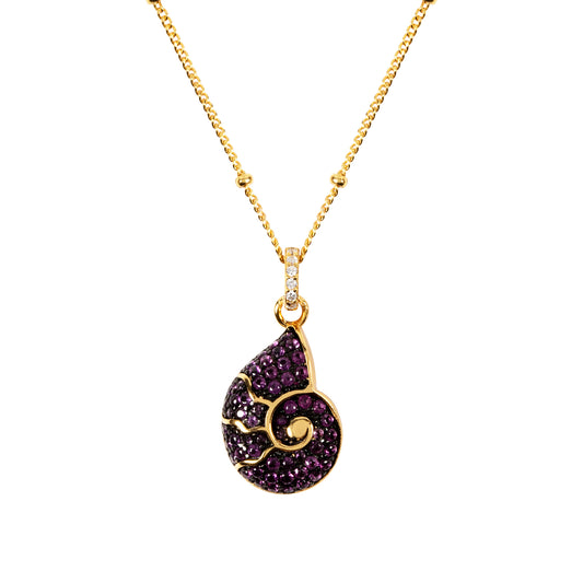 Yg Plt & Blk Rho Ursula Sea Shell Pendant W/ Station Bead 18' SS925