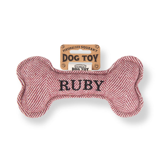 Squeaky Bone Dog Toy - Ruby