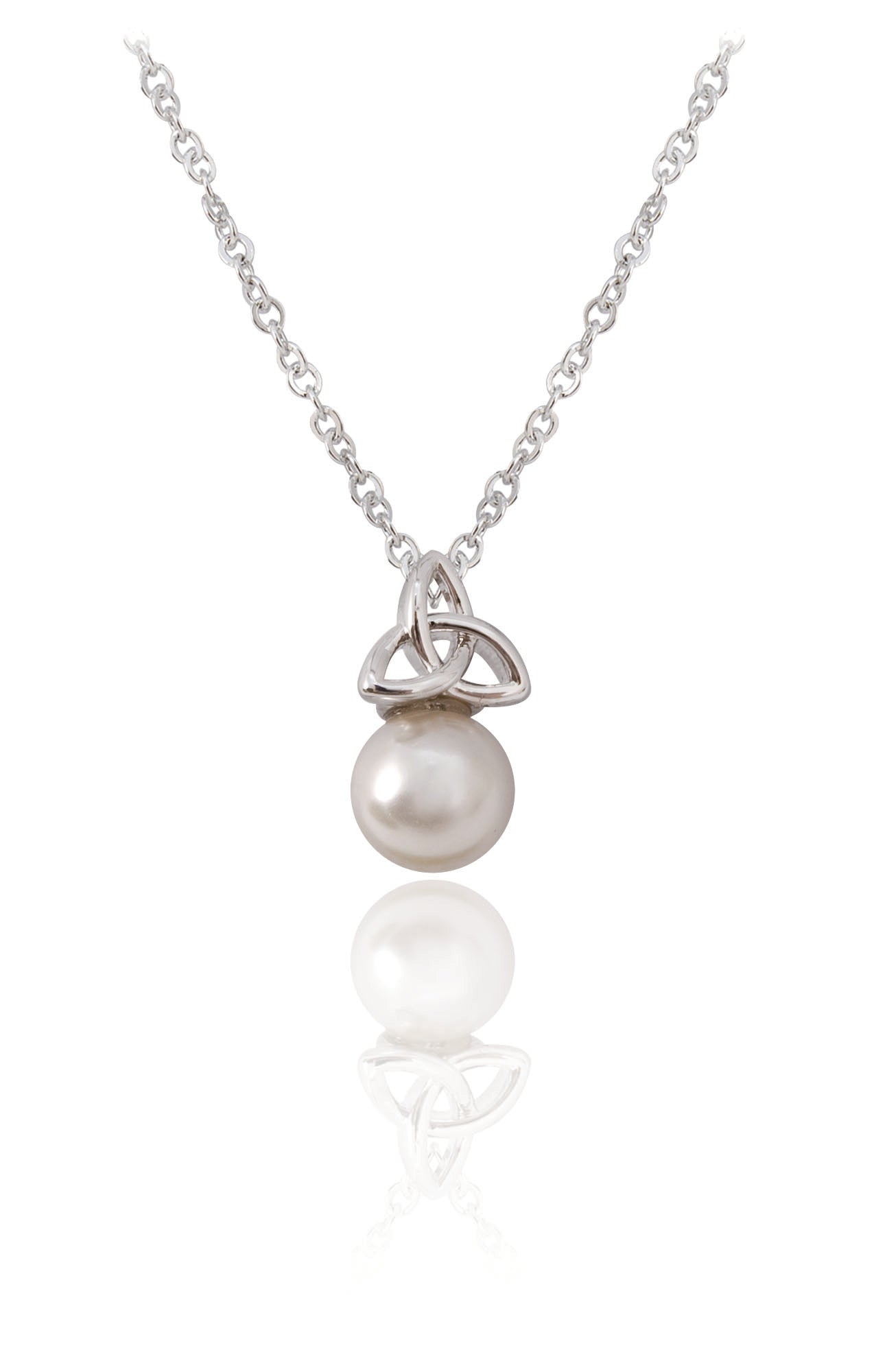 Silver Trinity Knot Pendant with Pearl