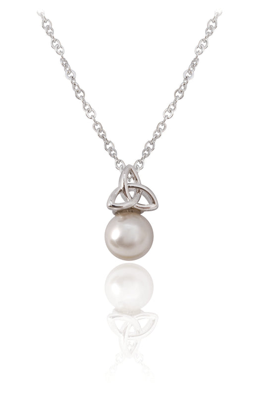 Silver Trinity Knot Pendant with Pearl