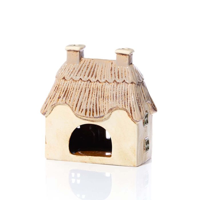 Stoneware Large Thatched Cottage Green Door Tea Light Holder