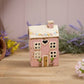 Stoneware Pink House With Embossed Bunting Tea Light Holder
