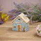 Stoneware Blue House With Embossed Bunting Tea Light Holder