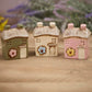 Stoneware Small House With Embossed Flower Ornament 3 asst