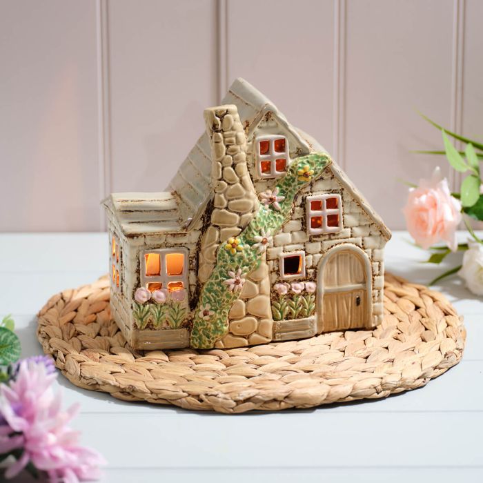 Cottage Garden Stoneware House With Chimney Candle Holder