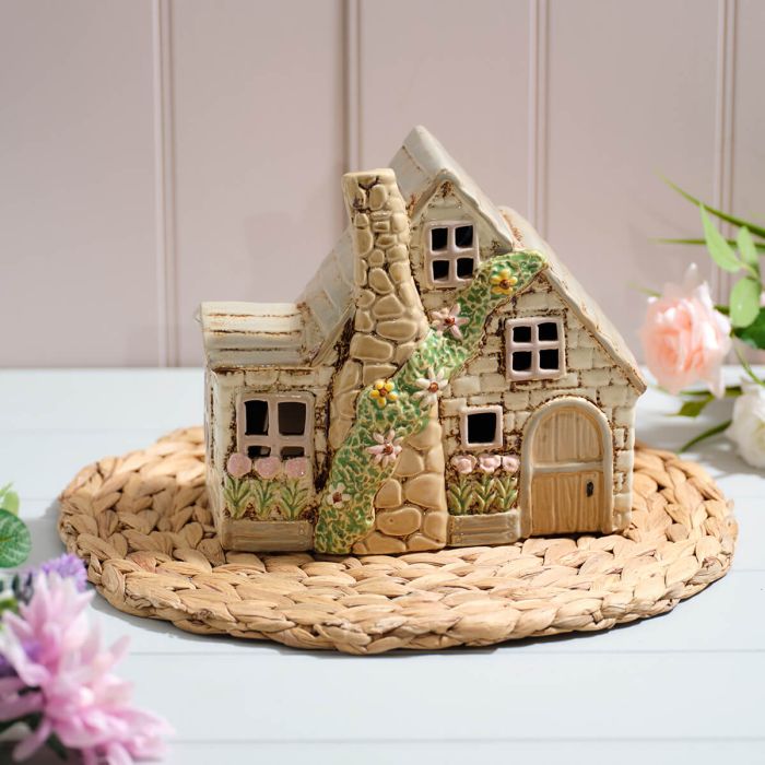 Cottage Garden Stoneware House With Chimney Candle Holder