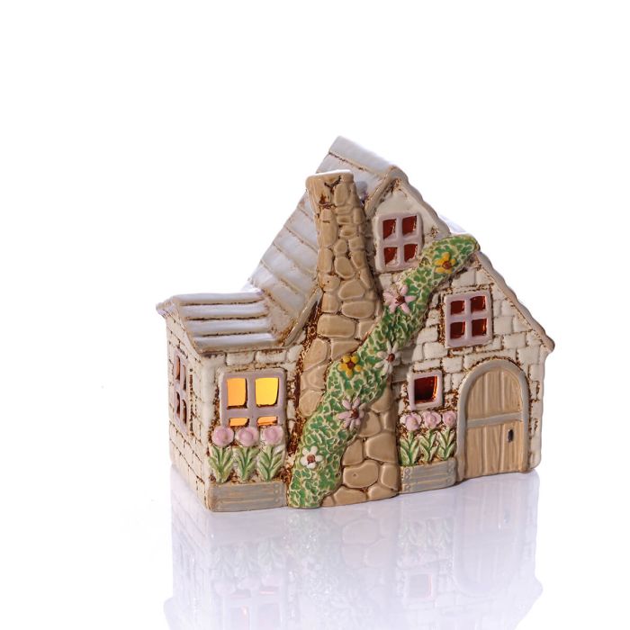 Cottage Garden Stoneware House With Chimney Candle Holder