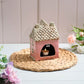 Cottage Garden Stoneware House Pink With Rose Garland Candle Holder