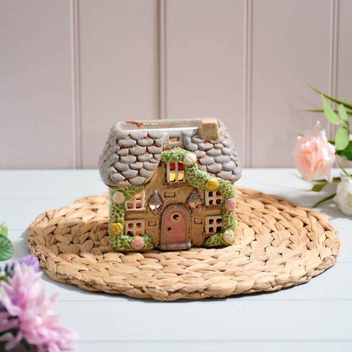 Cottage Garden Stoneware House With Roses Wax Melt Burner