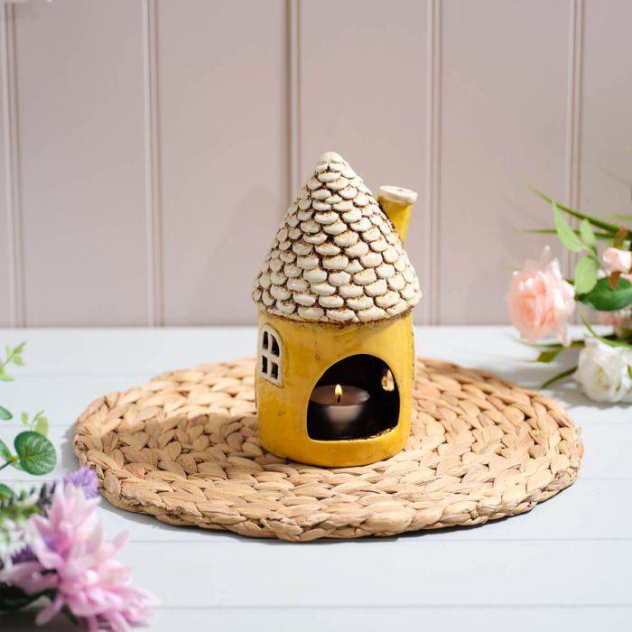 Cottage Garden Stoneware Fairy Style Round House Candle Holder