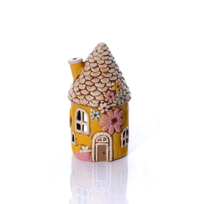 Cottage Garden Stoneware Fairy Style Round House Candle Holder