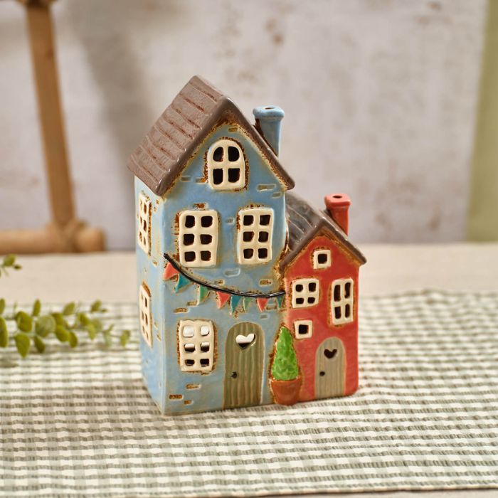 Flourish & Foliage Stoneware Double House Candle Holder