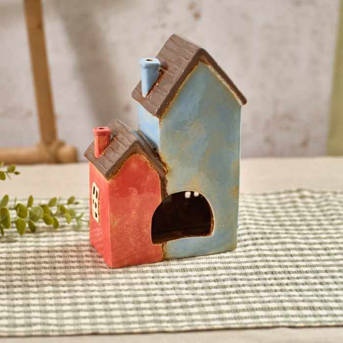 Flourish & Foliage Stoneware Double House Candle Holder