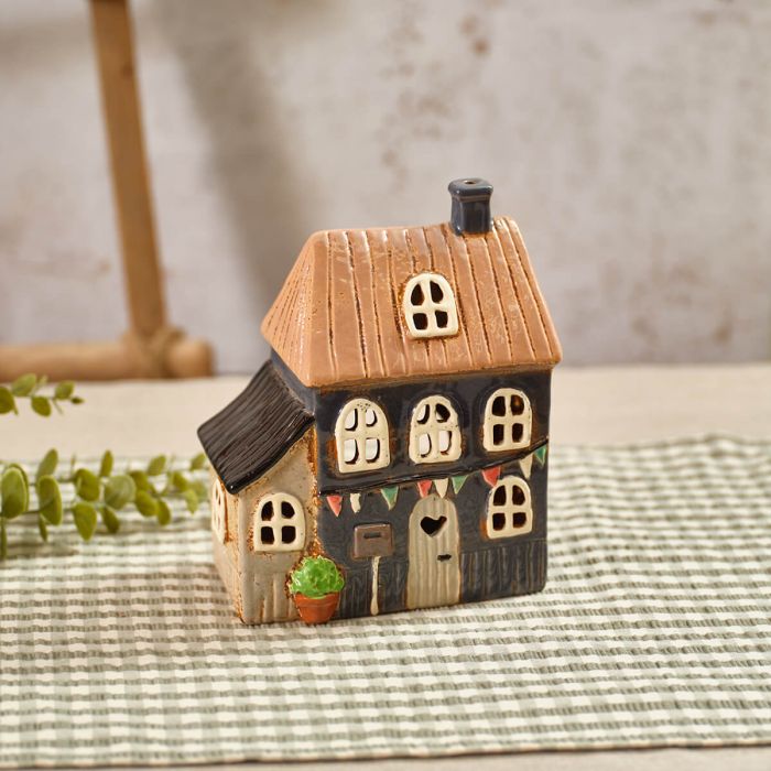 Flourish And Foliage Stoneware Dark Blue With Out House Candle Holder