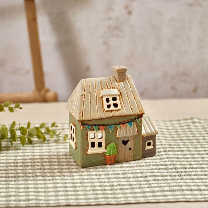 Flourish And Foliage Stoneware Sage Green With Out House Candle Holder