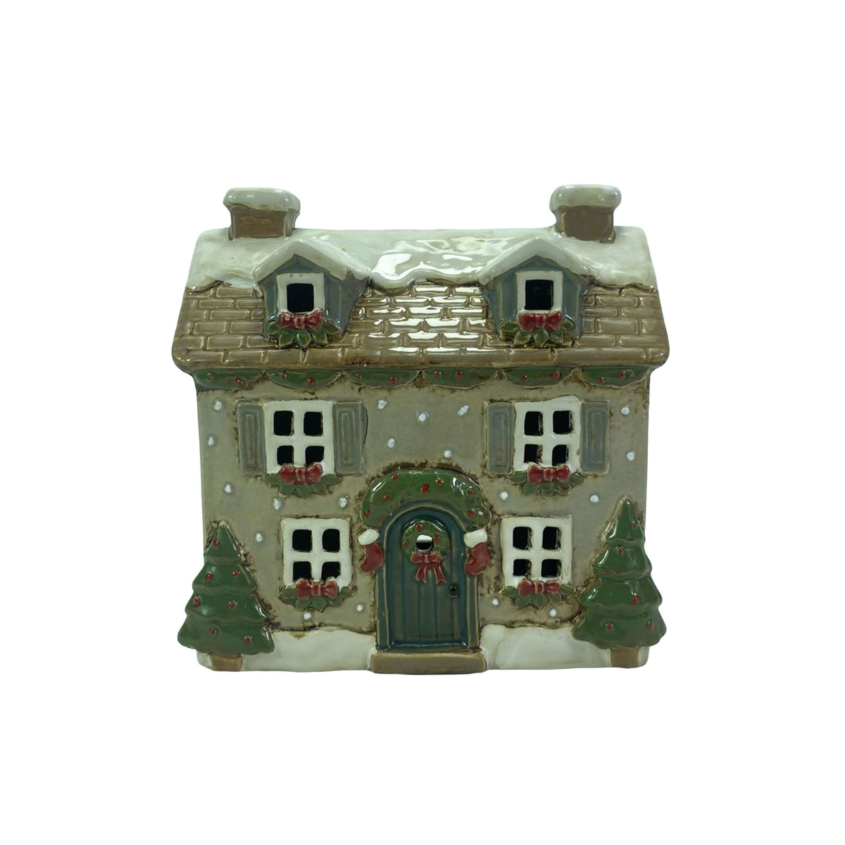 RL Stoneware House With Dormer Windows Candle Holder