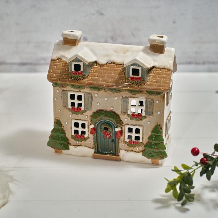 RL Stoneware House With Dormer Windows Candle Holder