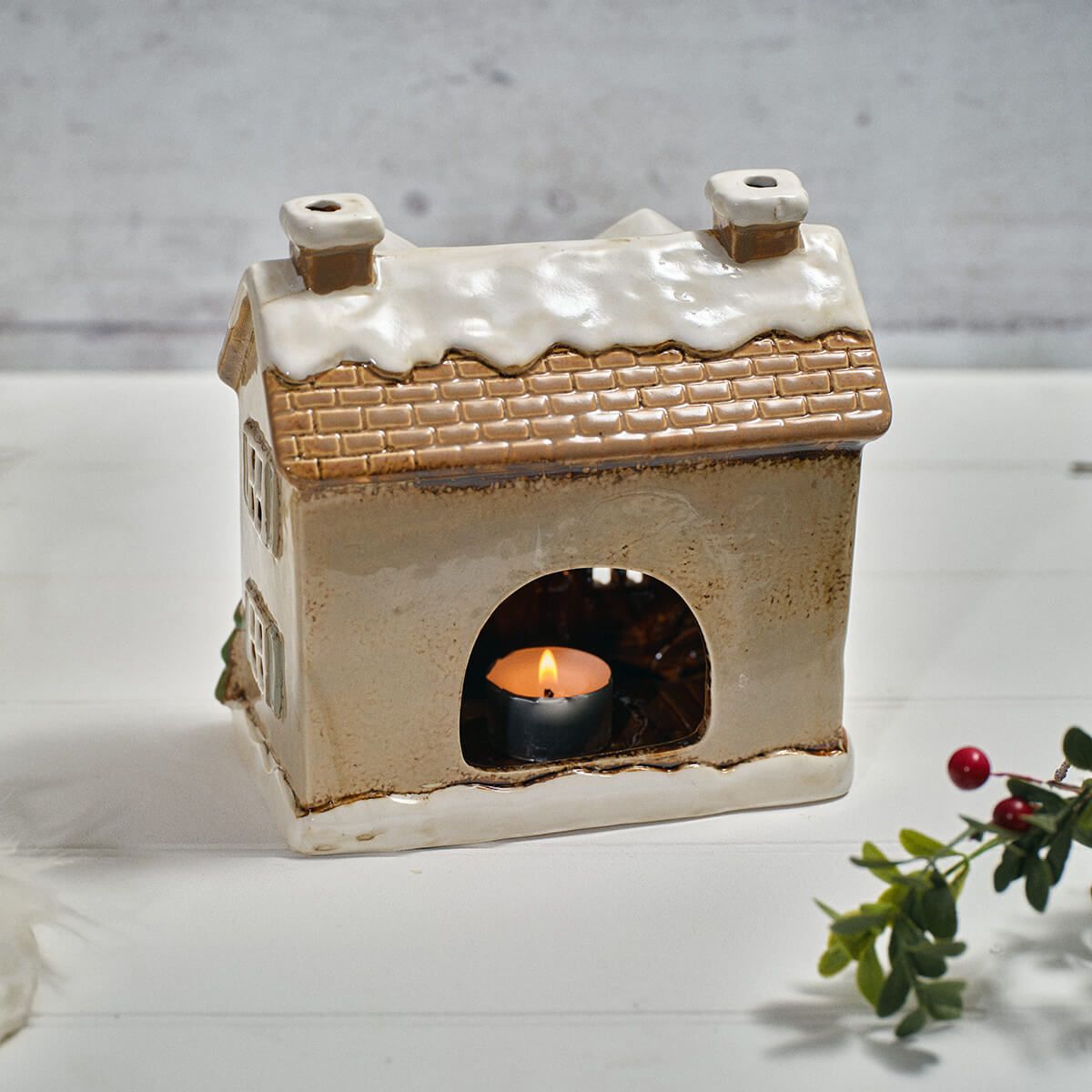 RL Stoneware House With Dormer Windows Candle Holder