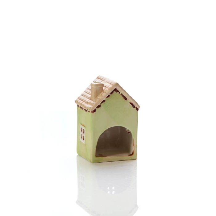 Ceramic Green House Small With Embossed Flower Painted Tea Light Holder