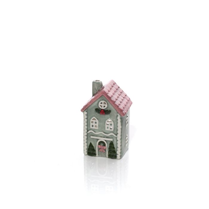 RL Green House With Pink Roof Embossed Tealight Holder