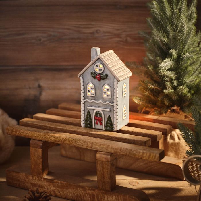 RL Blue House With Grey Roof Embossed Tealight Holder