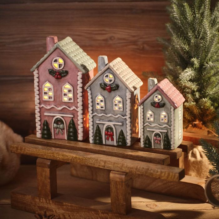 RL Blue House With Grey Roof Embossed Tealight Holder