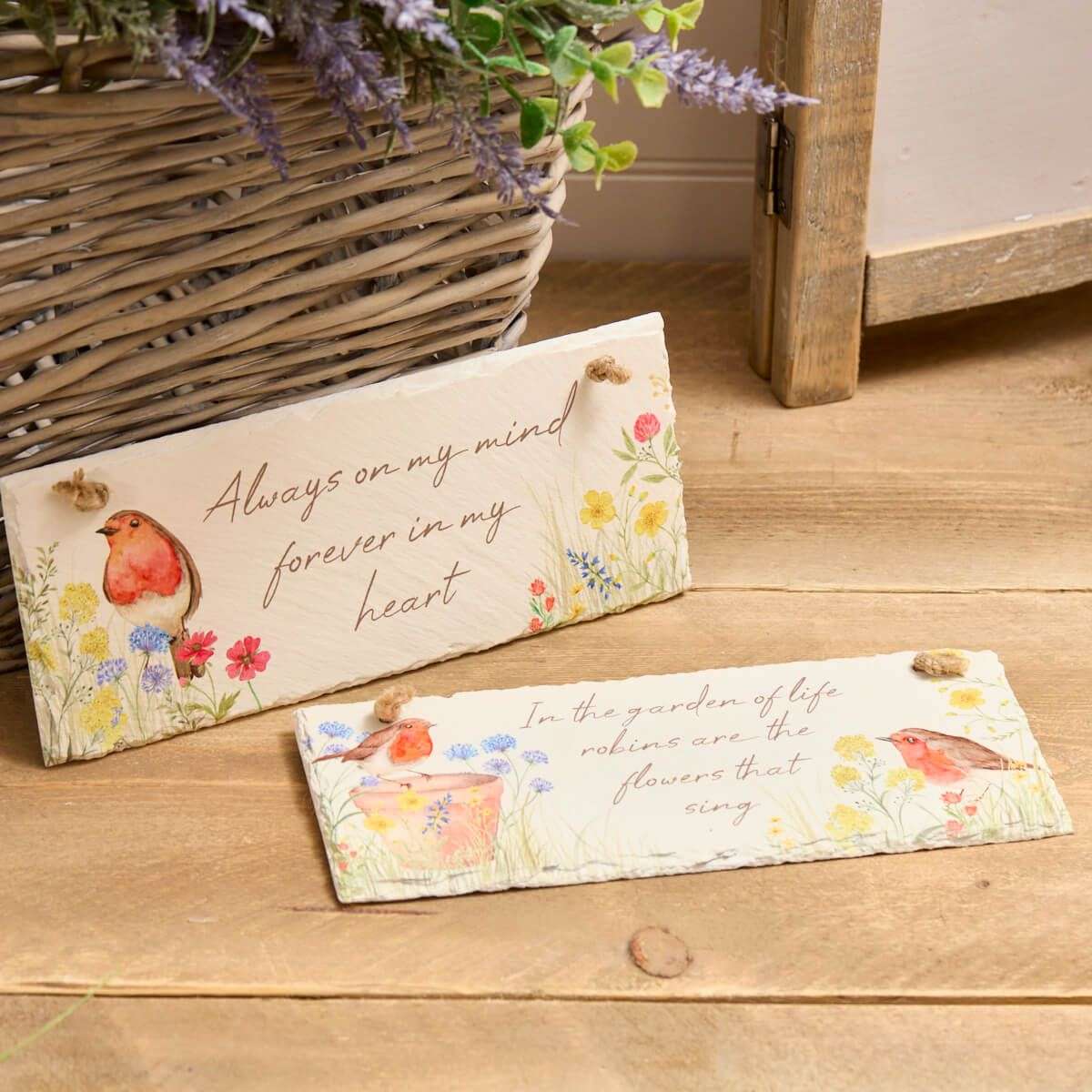 RL Robin Floral Slate Plaque 4 Asst