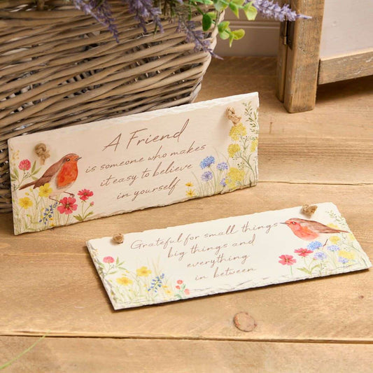 RL Robin Floral Slate Plaque 4 Asst
