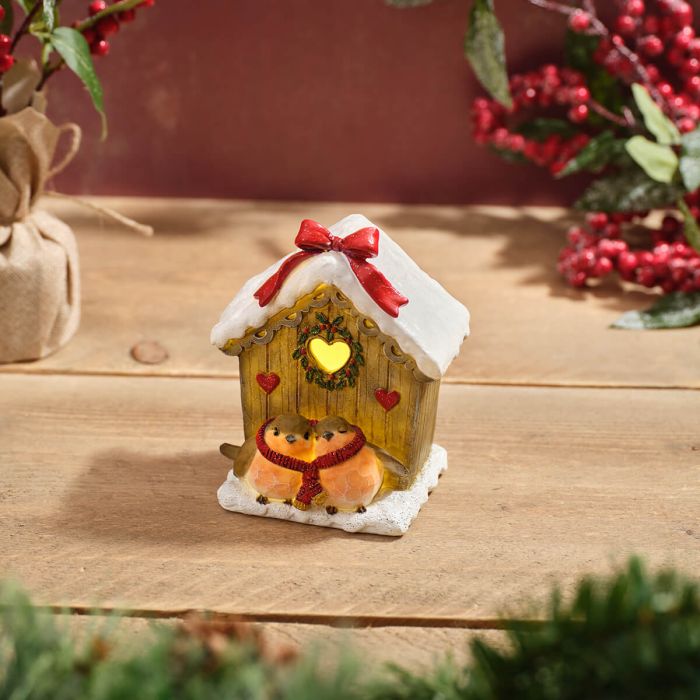 RL Robin Resin House With Bow Led Ornament