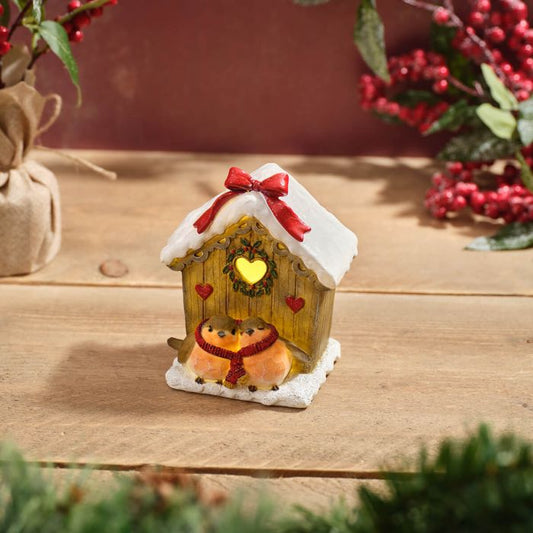 RL Robin Resin House With Bow Led Ornament