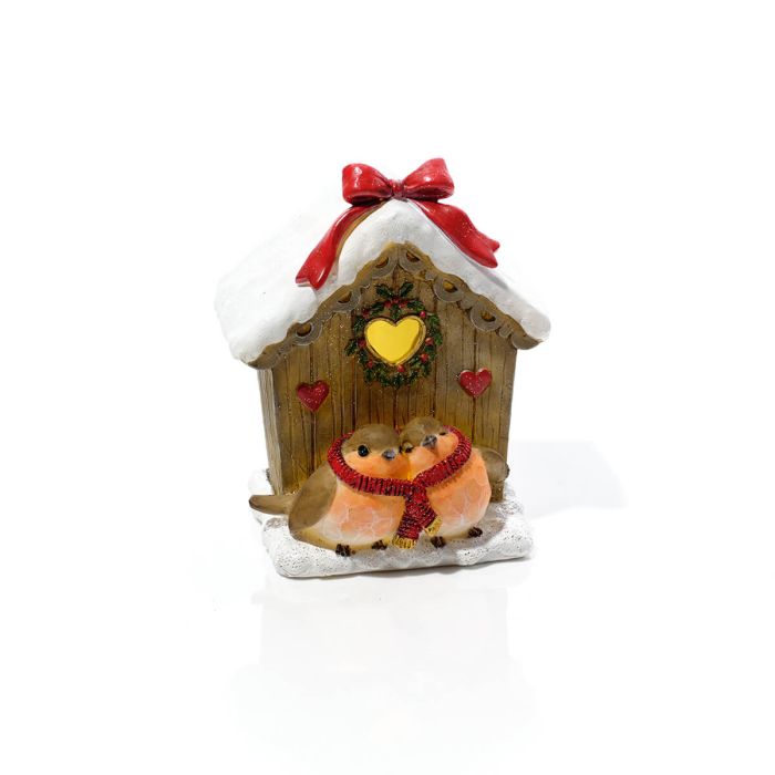 RL Robin Resin House With Bow Led Ornament