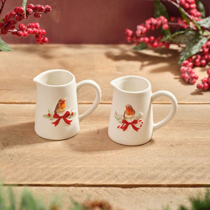 RL Robin Embossed Stoneware Decorative Mini Jug 2 asst