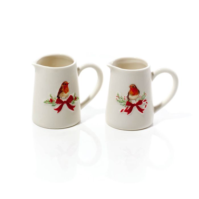 RL Robin Embossed Stoneware Decorative Mini Jug 2 asst
