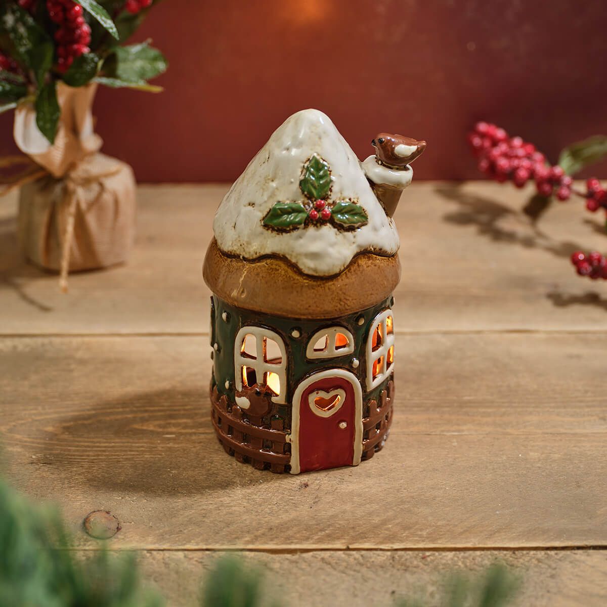 RL Stoneware Fairy House With 3D Robin Candle Holder