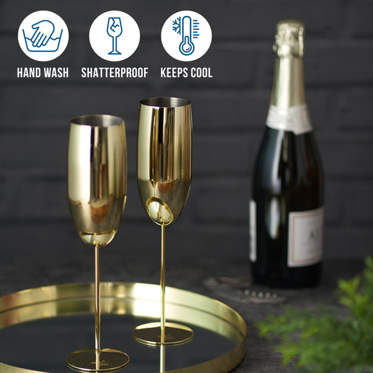 OS 2 Gold Champagne Flutes Stainless St