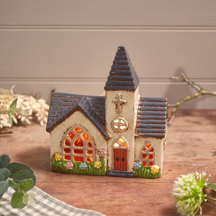 RL Wedding Stoneware Church With Flowers