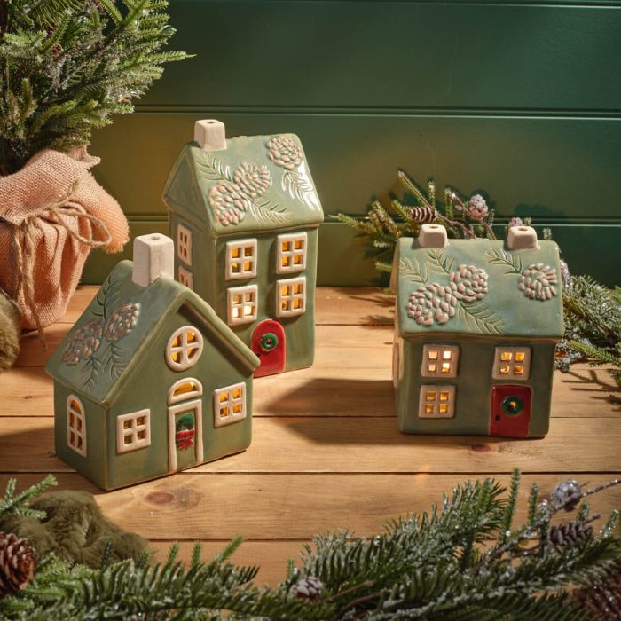 RL Evergreen Christmas Stoneware Candle Holder House Ornament