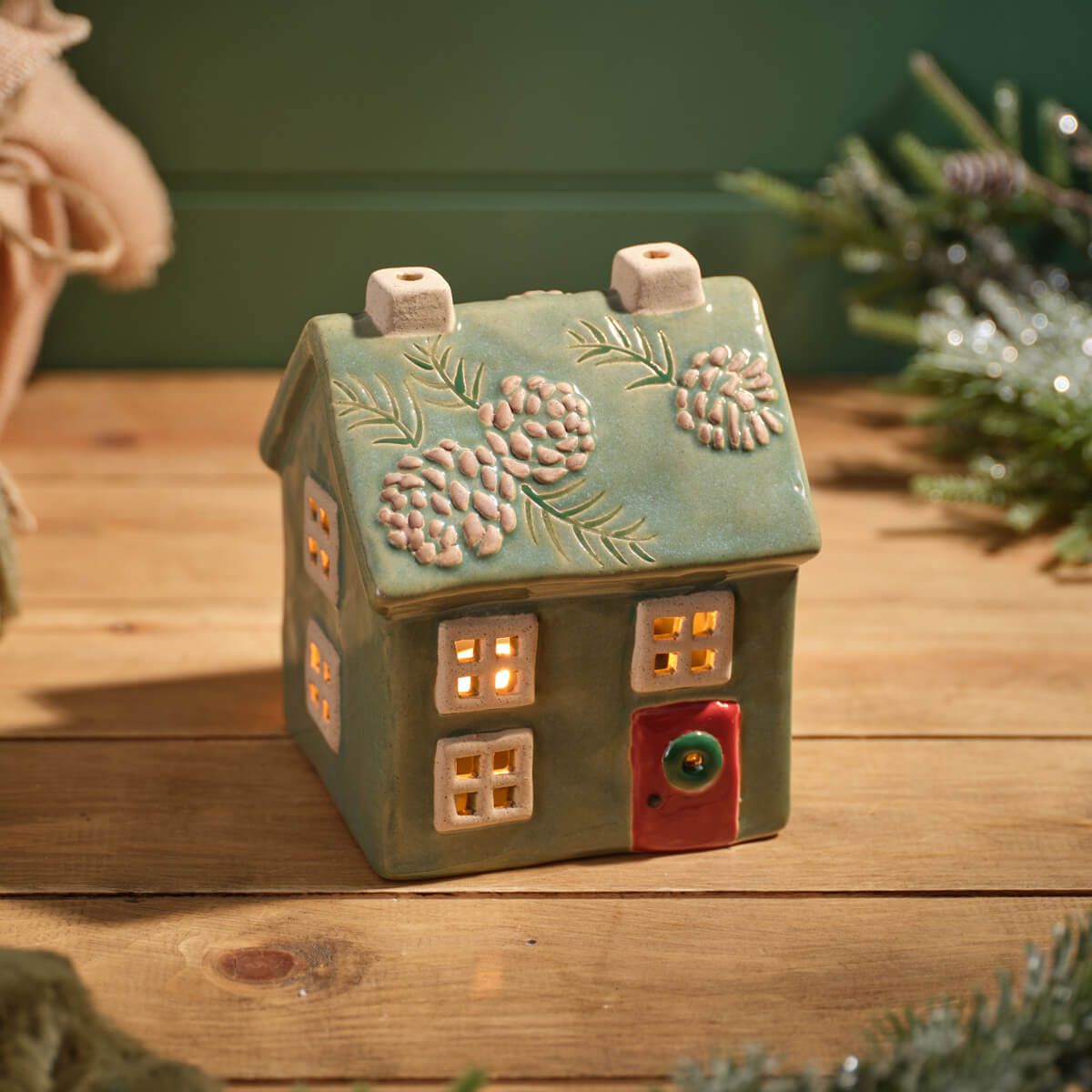RL Evergreen Christmas Stoneware Candle Holder House Ornament
