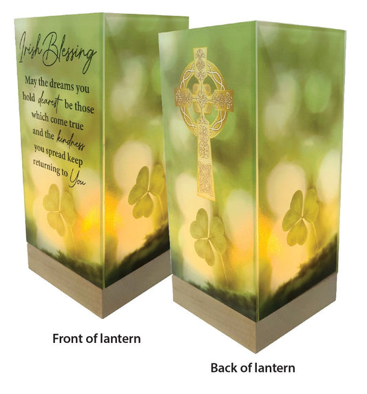 CBC Glass Lantern Wood Irish Blessing
