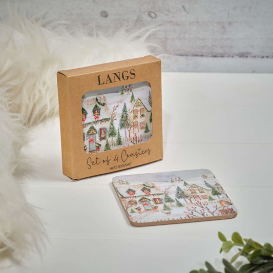 RL Snowy House Scene Coasters Box Of 4