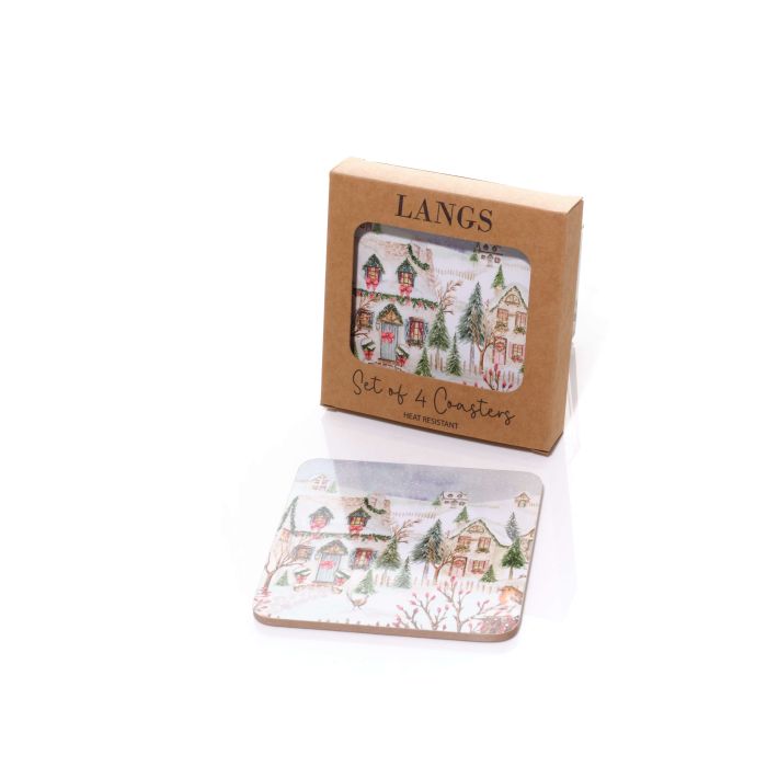 RL Snowy House Scene Coasters Box Of 4
