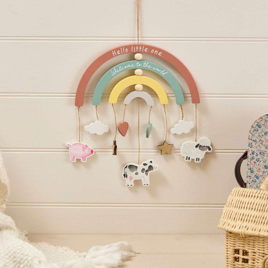 RL Mini Farm Welcome Wood Rainbow Mobile