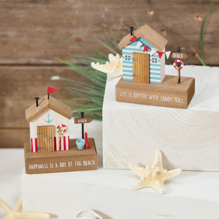 RL Nautical Wood 3D Beach House Block Scene Ornament 2 asst