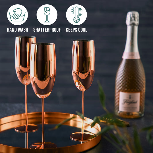 OS 4 Rose Gold Champagne Flutes S/S